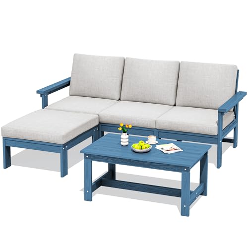 Image of SERWALL HDPE Outdoor Sectional with Ottoman & Coffee Table
