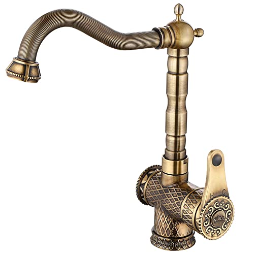 Robinet de cuisine vintage en cuivre antique avec bec pivotant à 360 degrés pour évier rétro
