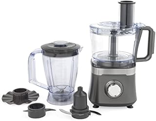 Salter EK5115GUNMETAL Cosmos Food Processor & Blender, Slicing And Shredding Blades, Dough Blade, Chopping, Emulsifying, 2 Speeds And Pulse, Multifunction, 1.4 L Jug, 1.5 L Bowl, 800 W, Grey