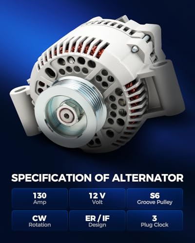 Image of KAX New Alternator Replacement for Ranger, F-150, Explorer,E-150 Econoline, B2500, B4000, Aerostar, E-150,B2300 Standard Unit; 95 Amp; 57mm Pulley OD,12V,CW,S6 Groove Pulley,Replace for 7750N-6G1