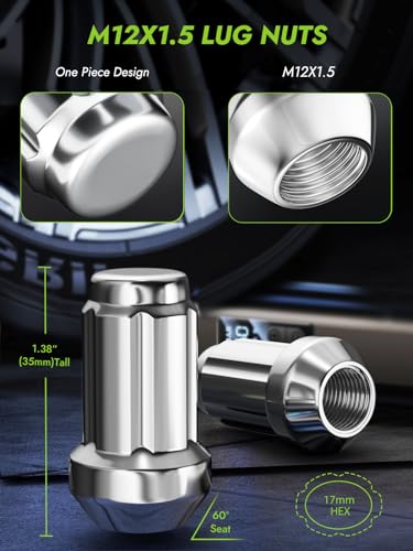 Image of AUTOPTIM M12x1.5 Spline Lug Nuts - 24Pcs Chrome Closed End Nuts with Socket | Replacement for 1984-2023 Toyota 4Runner, 2000-2006 Tundra, 1995-2022 Tacoma, 6 Point Conical Seat Aftermarket Wheel Lug Nuts