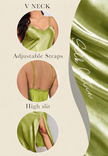 Image of ALCEA ROSEA Women's Long Satin Slip Dress Nightgowns Sexy Lingerie Adjustable Strap Midi Dress Silky Gown V Neck Under Dress
