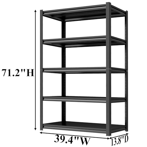 Image of 5 Tier Bookshelf, Large Industrial Metal Shelving, Heavy Duty Storage Shelves For Books And Display. Adjustable Open Standing Book Shelf For Living Room, Bedroom, Office (39.4 inchWx13.8 inchDx71.2 inchH)