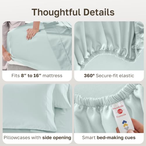 Image of California Design Den - Luxury Full Size Sheet Set - 100% Cotton, 600 Thread Count Deep Pocket Full Size Bed Sheets, Sateen Weave - Seafoam