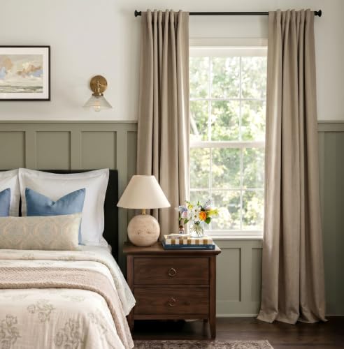 Image of INOVADAY 100% Blackout Curtains for Bedroom, Taupe Black Out Curtains 84 Inch Long, Clip Rings Linen Blackout Drapes, Thermal Insulated Room Darkening for Living Room, 2 Panels - W50xL84