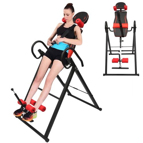 LYNICESHOP Inversion Table, Extended Ankle Lock Handle, Back Pain Relief Kit (Black Red)