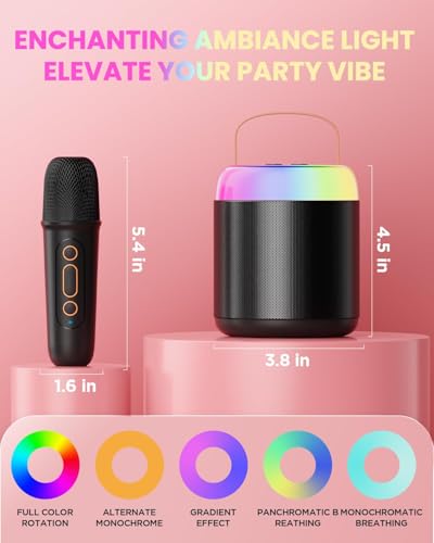 Image of VELOMAX Karaoke Mic with Speaker for Kids, 360 Surround Sound with Ambiance Light, Wireless Mic with 5 Sound Effects, Mike for Singing with Mini Speaker, Birthday Gifts Toys (2 Microphones)