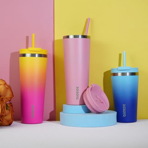 BJPKPK 22oz Insulated Tumbler With lid And Straw Stainless Steel Tumblers Travel Coffee Mug Reusable Thermal Cup,Sky