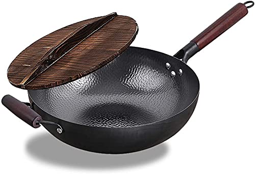 Wok de acero al carbono con tapa y mango de madera miniatura 1