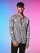 WDIRARA Men's Sheer Mesh See Through Glitter Button Front Long Sleeve Shirt Tops Silver Metallic XXL