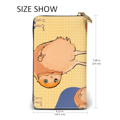 Leather Women Wallets, Long Credit Card Holder, Crooked Owl Print Billfold Clutch & Travel Purse Large Capacity 5