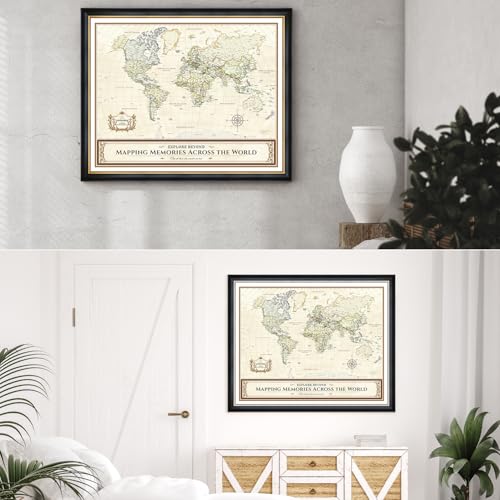 Image of DECORARTS - Personalized World Travel Map with Pins, Custom Name, Pin Board Canvas Wall Art, Colorful Classic World Decor, Optional Wood Frame, Giclee Print, Handcrafted in USA, 30x24''
