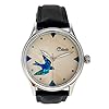 Celeste Soaring Bird Men’s Watch 38mm Swiss Quartz Handcrafted Wood Inlay Dial Matte Black Pigskin Strap