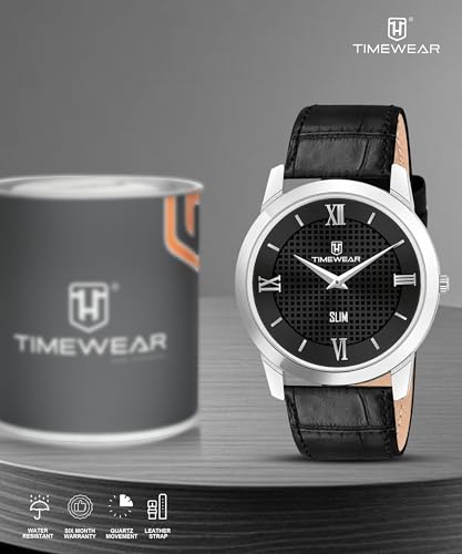 Image of TIMEWEAR Analog Slim Two Hands Leather Strap Watch for Men