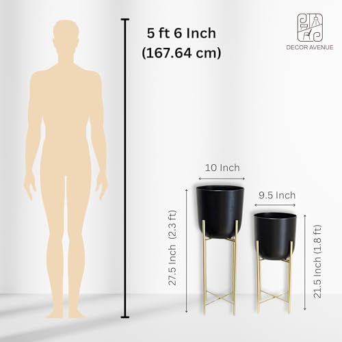 Image of Metal Decorative Modern Indoor Planters for Home Decor Black Planter Gold Stand for Living Room Bedroom Balcony Home and Office | Modern Flower Pots | Set of 2