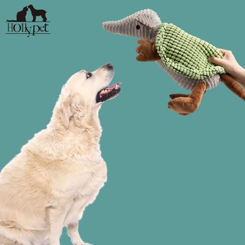 Image of Hollypet Plush Dog Squeaky Toy Stuffed Armadillo Animal Pet Puppy Chew Toys with Clean Teeth for Small Medium Large All Breed Sizes Dogs, Cantaloupe Green, 14 in