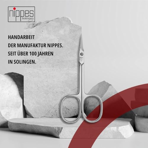 nippes Solingen, Nagelhautschere Vernickelter Stahl 9 cm Hautschere extra fein Turmspitze Entfernen überschüssiger Nagelhaut Schere für die Nagelpflege, Silber, 1 stück