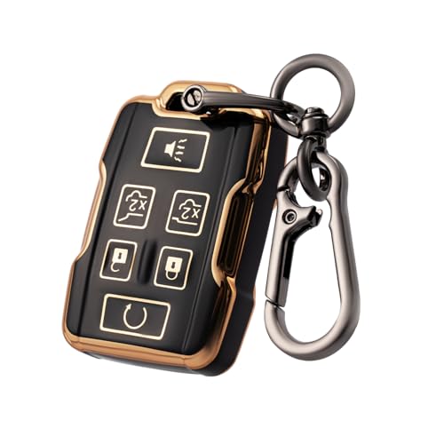 CHATYYD Key fob Cover for GMC with Keychain, Soft TPU Car Key Cover Case for Chevy Tahoe Suburban 2015 2016 2017 2018 2019 2020 GMC Yukon/Yukon XL Accessories(Black)