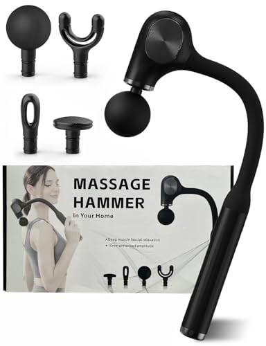 Deep Tissue Massage Gun with Bend Handle, 12MM Percussion, 4 Replaceable Heads, Less-Shock Design for Back, Neck, Foot, Leg, Shoulder