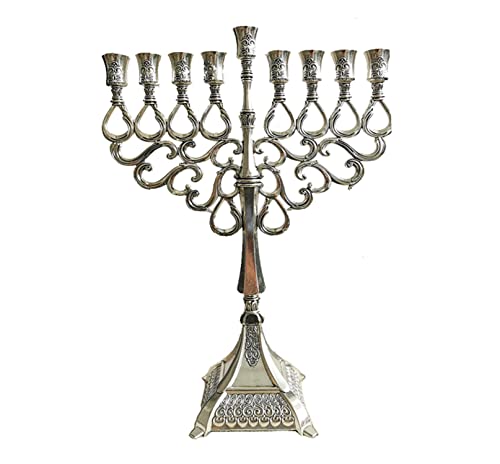 Yx-outdoor Symbole juif Menorah de Bougie plaquée Argent, Hanukkah Menorah surdimensionnée à Neuf têtes, Souvenirs d'artisanat israélien Ornements de décoration pour la Maison (15,7 * 11,8 Pouces)