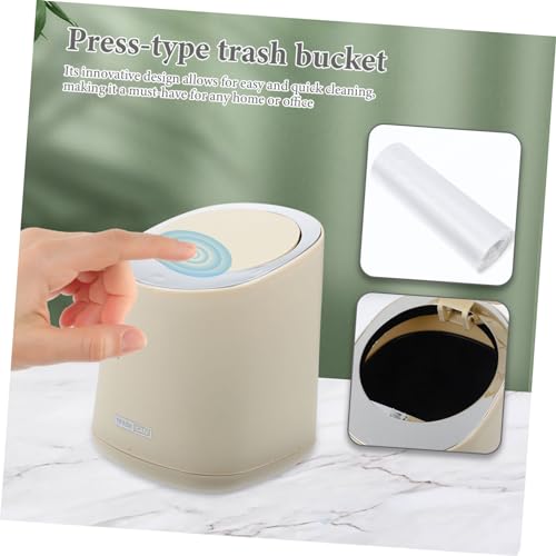 Papelera pequeña rectangular con tapa beige miniatura 3