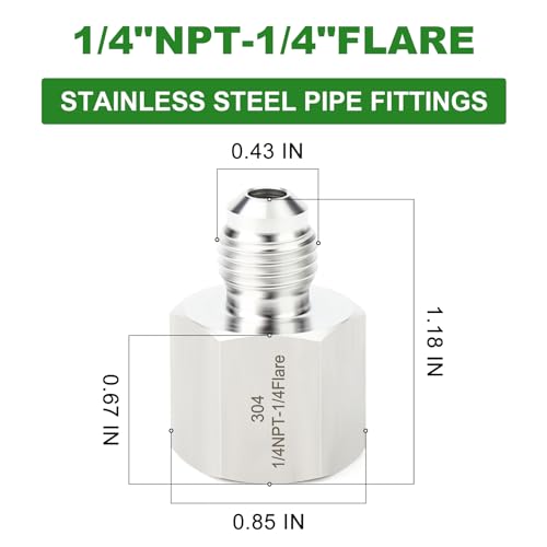 Image of TAISHER 5PCS Forging of 304 Stainless Steel Tube Flare Fittings, 1 /4 inch Male Flare x 1 /4 inch NPT Female, Half Union
