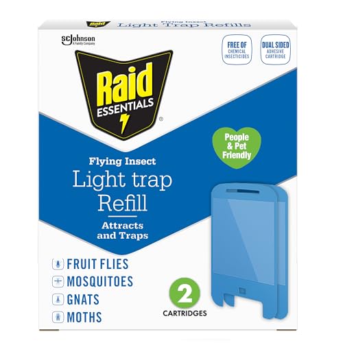 Raid Essentials Flying Insect Light Trap Refills, 2 Light Trap Refill Cartridges, Featuring Light Powered Attraction