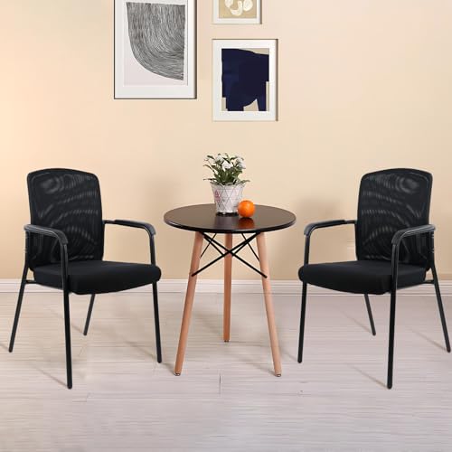 Image of CLATINA Stacking Reception Chairs Set of 2, Stackable Waiting Room Chairs with Upholstered Seat and Armrest, Ergonomic Mesh Back Office Guest Chair for Home Conference Lobby Church School, Black