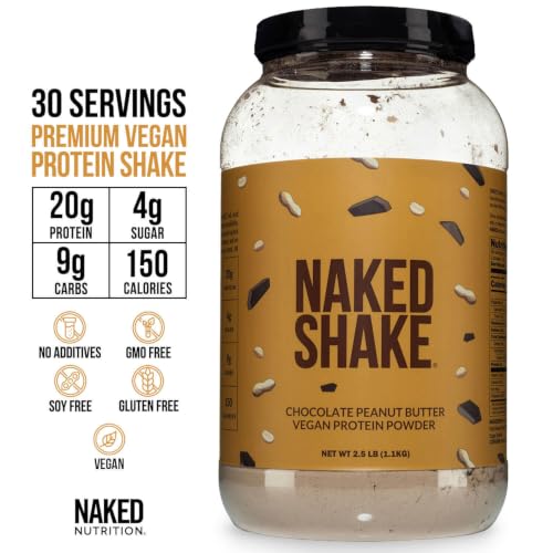 Image of NAKED Shake - Chocolate Peanut Butter Protein Powder - Vegan Protein Powder from US & Canadian Farms with MCT Oil, NSF Certified, Gluten-Free, Soy-Free, No GMOs or Artificial Sweeteners - 30 Servings