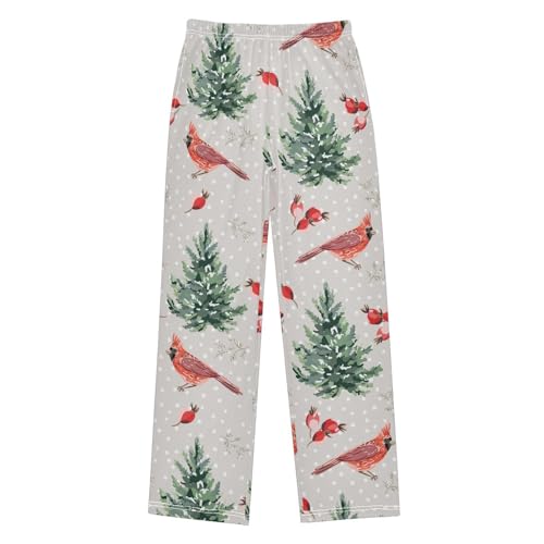 Boys' Pants Christmas Red Cardinal Bird Berry Long Bottoms Jogger Pants Elastic Waist Trousers with Pockets S-XL