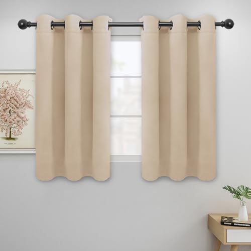 Image of Easy-Going Blackout Curtains for Bedroom, Solid Thermal Insulated Grommet and Noise Reduction Window Drapes, Room Darkening Curtains for Living Room, 2 Panels (42x45 in, Beige)