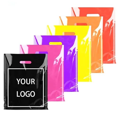 jfs 100 bolsas de compras de colores con logotipo personalizado con asas, bolsas de compras reutilizables, bolsas de regalo de plástico, bolsa de compras de color con logotipo personalizado, Tono