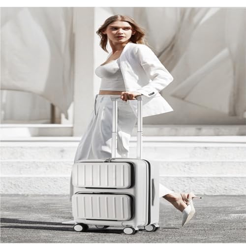 Suitcase Multifunctional front double-opening suitcase business password trolley boarding lightweight suitcase Suitcase Tags(White,A)4