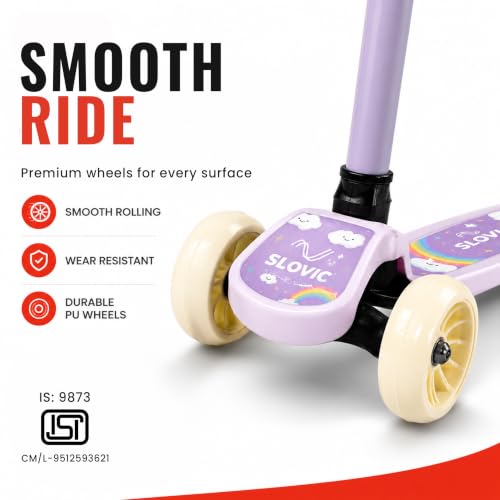Image of Slovic Kick Scooter for Kids 3+ Years with Adjustable Handle Height [50 KG Capacity] | 3 Wheels Kids Scooter Toys | Foldable Kick Skating Cycle | Scooter Birthday Gift for Kids | BIS Approved| Purple