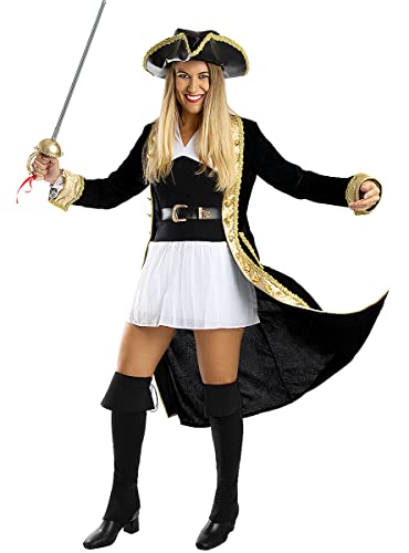 Funidelia | Disfraz de pirata deluxe Colección colonial para mujer Corsario, Bucanero - Disfraz para adultos y divertidos accesorios para Fiestas, Carnaval y Halloween - Talla XL - Negro