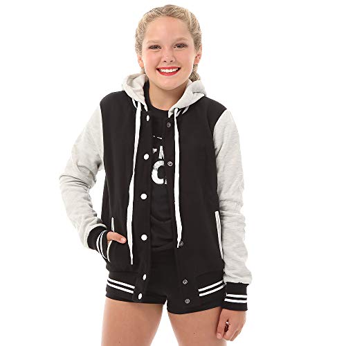 Move U Kids Gray & Black Snap Front Varsity Bomber Jacket with Hood