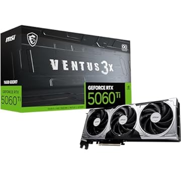 MSI Placa gráfica Gaming RTX 5060 Ti 16G Ventus 3X OC (16 GB GDDR7, 128 bits, desempenho extremo: TBA MHz, DisplayPort x 3 2.1a, HDMI 2.1b, NVIDIA Blackwell Architecture)