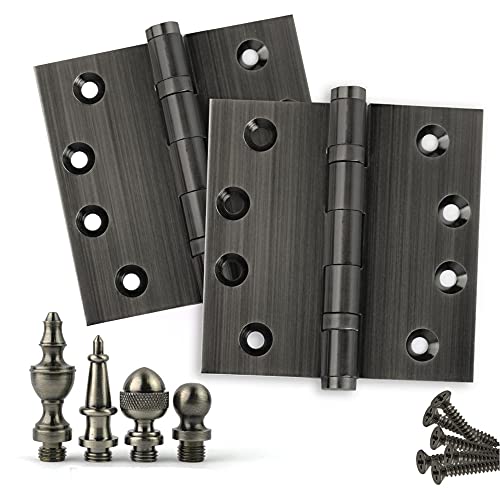 Embassy Door Hinge Solid Brass - 4 X 4 Inch, Heavy Duty, Pewter, Ball Bearings, Rust Resistant Pin, Architectural Designer Grade, Home Improvement, 2 Pack #TOP22