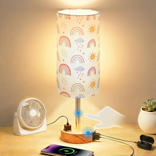 Image of Bedside Table Lamp, Dimmable Touch, AC Outlet, USB A+C (SunRainbow)
