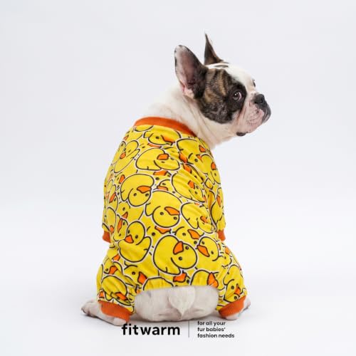 Image of Fitwarm Funny Duck Dog Pajamas, Dog Winter Clothes for Small Dogs Girl, Lightweight Velvet Pet Jumpsuit, Cat Onesie, Yellow, Small