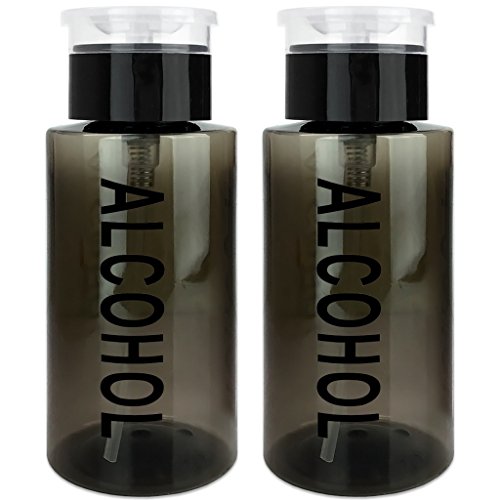 PANA 7 Oz BLACK Alcohol Labeled Liquid Push Down Pump Dispenser Empty Bottle with Flip Top Cap (Quantity: 2 Pieces)
