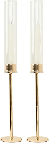 Miniatura 7 de Efavormart - Juego de 2 portavelas de cristal transparente de metal dorado de 20 pulgadas de alto, soportes para velas de huracán