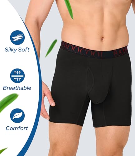 Image of BAMBOO COOL Men's Underwear Boxer Briefs Fly with Built-in 3D Pouch Comfortable Cool Underwear for Men 4 Pack