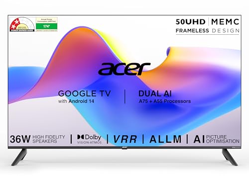 Image of acer 126 cm (50 inches) I Pro Series 4K Ultra HD LED Smart Google TV with Android 14 (Black) | MEMC | ALLM | VRR | AI Picture Optimisation | 36W Speakers | Dolby Vision-Atmos