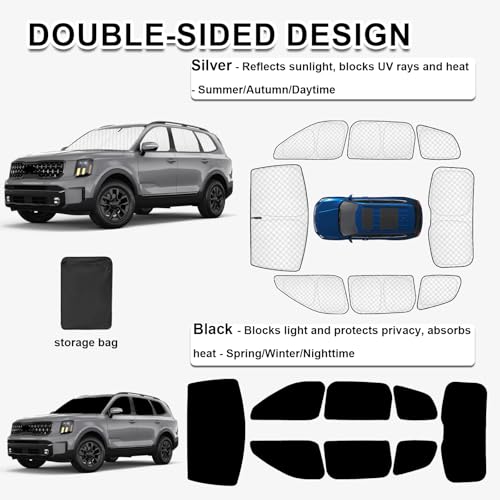 Image of KMF Windshield Sun Shade Replacement for Kia Telluride Accessories 2020-2024, Side Window Sun Shade Cover Sun Visor Shield Cover,Rear Window Sunshades for Camping /Baby UV Block and Privacy Protect