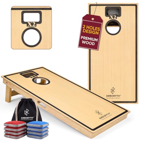 Image of Solid Wood Cornhole Board Set - Natural, 8 Bean Bags | Premium Wooden Boards, 8 All-Weather Bean Bags, Integrated Bean Bag Storage, Foldable Legs