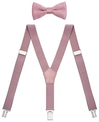 Image of Men's Boys' Bow Tie and Suspenders Set Y Shape Adjustable Elastic