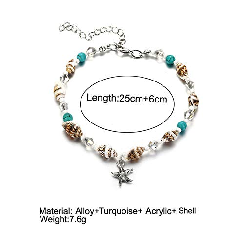 Image of Softones Blue Starfish Turtle Anklet Multilayer Charm Beads Sea Handmade Boho Anklet Foot Jewelry for Women