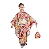 [hurtbasuketto] 着物セット ガールズ 4点セット(着物、帯、ハンドバッグ、髪飾り) 和服 女の子 着物 作り帯 キッズ ジュニア 和柄 お祭り 花火大会 夕涼み 振袖 ゆかた 七五三 花見 華やか プレゼント