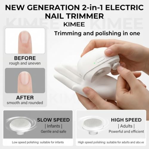 Image of KIMEE Electric Nail Clipper Automatic Nail Trimmer with LED Light, 2 Speed Rechargeable Nail File, 2-in-1 Safe Nail Cutter for Kids, Elderly, Adults & Caregivers Portable Manicure Tool